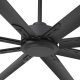 Close-up of the AirForge HVLS industrial ceiling fan motor housing and blade mounting brackets