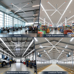 144" HVLS Ceiling Fan, Oversized Industrial Commercial 220V 1 Phase Ceiling Fan for Warehouses & Gyms, DC Motor, No Light with 6 Heavy-Duty Aluminum Blades, Permanent Magnet Synchronous Motor,Wired Wall-Mounted Controller,Silver Finish