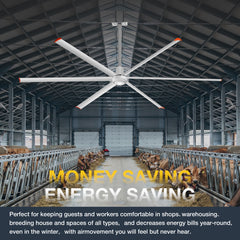 144" HVLS Ceiling Fan, Oversized Industrial Commercial 220V 1 Phase Ceiling Fan for Warehouses & Gyms, DC Motor, No Light with 6 Heavy-Duty Aluminum Blades, Permanent Magnet Synchronous Motor,Wired Wall-Mounted Controller,Silver Finish