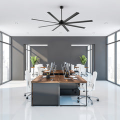 ALKAFY 84 inch Black Modern DC Ceiling Fan with Remote - 8 Aluminum Blades, 6 Speeds, Timer, Reversible for Warehouse/Living Room/Office