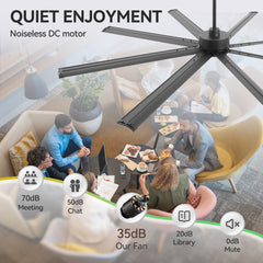 ALKAFY 84 inch Black Modern DC Ceiling Fan with Remote - 8 Aluminum Blades, 6 Speeds, Timer, Reversible for Warehouse/Living Room/Office