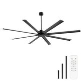 ALKAFY 84 inch Black Modern DC Ceiling Fan with Remote - 8 Aluminum Blades, 6 Speeds, Timer, Reversible for Warehouse/Living Room/Office