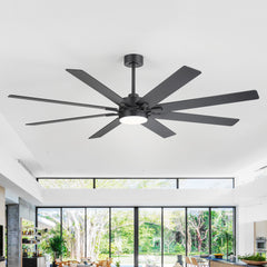 72-Inch Indoor Ceiling Fan with LED Light & Remote, Quiet Energy-Efficient DC Motor, 8 Reversible Black/Walnut Blades, 6-Speed Reversible, 3-CCT LED (3000K/4000K/6000K), Includes 6" & 12" Downrods, for Large Rooms