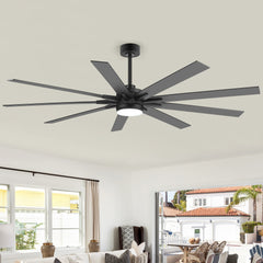 72"/84" Modern Ceiling Fan with Light, Reversible Plywood 9-Blade Ceiling Fan, Matte Black Body with Black/Walnut Finish Blades, DC Motor, 24W LED 3000K/4000K/6000K with Light Memory, Remote Control