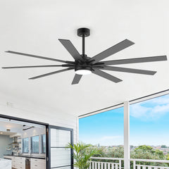 72"/84" Modern Ceiling Fan with Light, Reversible Plywood 9-Blade Ceiling Fan, Matte Black Body with Black/Walnut Finish Blades, DC Motor, 24W LED 3000K/4000K/6000K with Light Memory, Remote Control