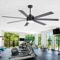 72-Inch Large Indoor Ceiling Fan with LED Light & Remote, Quiet Energy-Efficient DC Motor, 7-Blade Matte Black Modern Design, 6-Speed Reversible, 3-CCT LED (3000K/4000K/6000K), Includes 6" & 12" Downrods, for Large Rooms