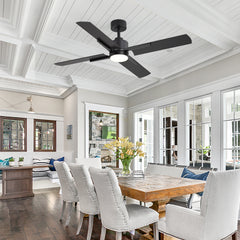 52 Inch Black Modern Ceiling Fan with Light and 4 Blades, Remote Control, 6-Speed Reversible DC Motor, 3CCT LED, Indoor Ceiling Fan for Living Room Bedroom