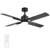 52 Inch Black Modern Ceiling Fan with Light and 4 Blades, Remote Control, 6-Speed Reversible DC Motor, 3CCT LED, Indoor Ceiling Fan for Living Room Bedroom