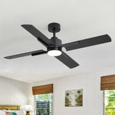 52 Inch Black Modern Ceiling Fan with Light and 4 Blades, Remote Control, 6-Speed Reversible DC Motor, 3CCT LED, Indoor Ceiling Fan for Living Room Bedroom