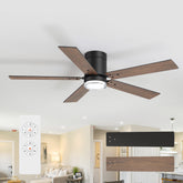 52" Flush Mount Ceiling Fan with Light & Remote, Matte Black Finish, Reversible DC Motor, 6 Speeds, 3-Color 18W LED, Quiet Energy-Saving Low Profile Fan with Dual-Finish Blades for Bedroom Living Room