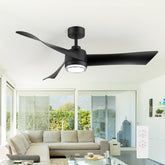 54-Inch Matte Black Ceiling Fan with Light, Dual-Layer Acrylic Shade, 3-Color LED (3000K/4000K/6000K), Quiet DC Motor, 6-Speed Reversible Airflow, Remote Control, Timer, 6-Inch Downrod, Modern Indoor Ceiling Fan for Living Room Bedroom Dining Room