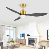 52-Inch Ceiling Fan with Light, Modern Gold/Black Finish, 3 ABS Blades, 18W 3-Color LED with Double-Layer Acrylic Shade, Quiet DC Motor, 6-Speed Reversible, Remote Control with 1/4H Timer, 6-In Downrod, Indoor Use