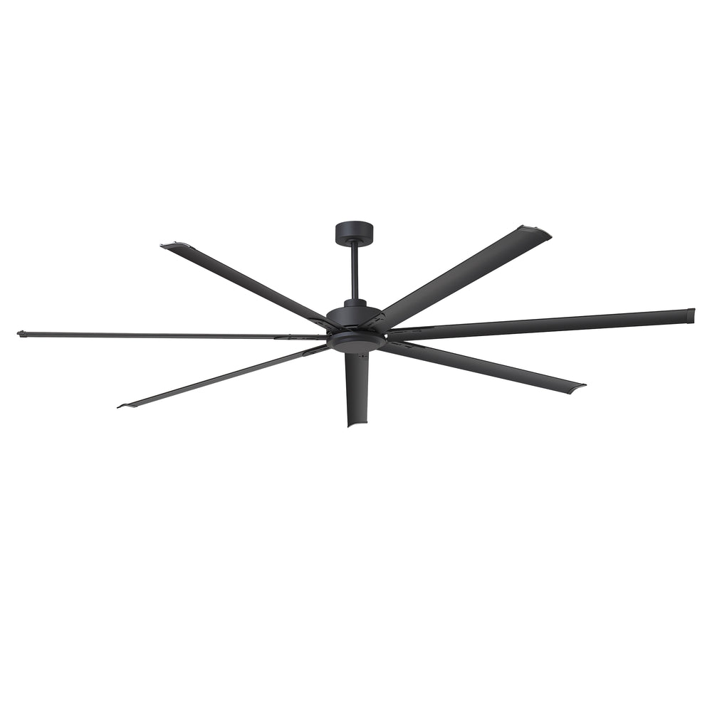 96-inch large black 8-blade ceiling fan with modern industrial design