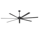 96-inch large black 8-blade ceiling fan with extended downrod and sleek industrial design