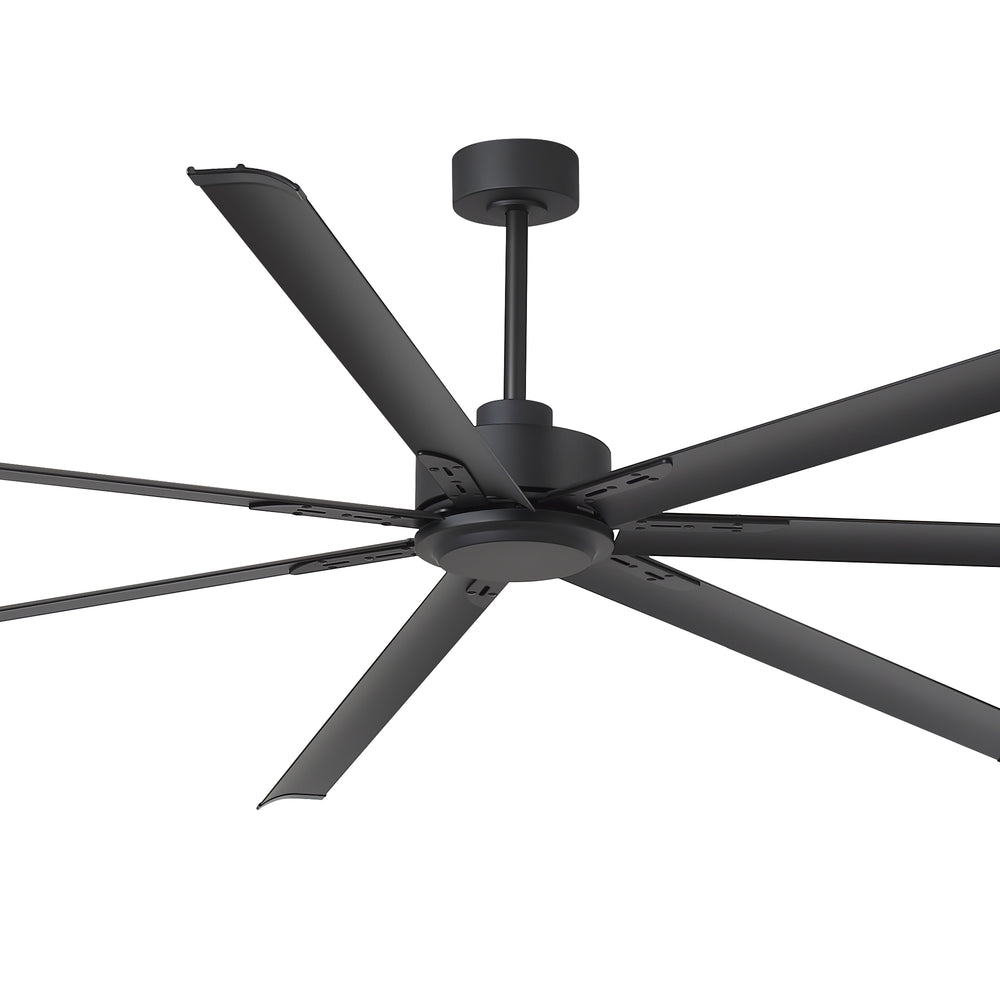 Close-up of 96-inch large black 7-blade ceiling fan