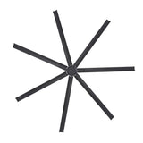 Bottom view of 96-inch large black ceiling fan showing its 7-blade design