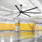 Large industrial ceiling fans in a parking garage