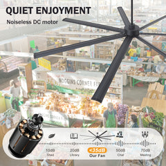 Large 96/100/108 Inch Industrial Ceiling Fan with Remote, No Light with 7/8 Aluminum Blades,DC Motor, 6 Speeds, Forward & Reverse Function-2/3 Downrods Included