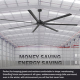 108-inch large black industrial ceiling fan for warehouses and large commercial spaces with energy-saving air circulation