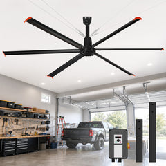 14FT/16FT HVLS Industrial Ceiling Fan 120V 1Ph No Light With 6 Aluminum Blades-Permanent Magnet Synchronous Motor-Wired Wall-Mounted Controller-Energy Efficient Large Area Air Circulation for Fan Warehouses & Factories