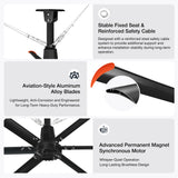 AeroVault HVLS industrial ceiling fan featuring reinforced safety cables, aluminum alloy blades and a PMSM motor
