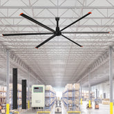 20/22/24FT HVLS Industrial Ceiling Fan 120V 1-Phase/240V 3-Phase No Light With 6 Aluminum Blades-Permanent Magnet Synchronous Motor-Wired Wall-Mounted Controller-Energy Efficient Large Area Air Circulation For Warehouses & Factories