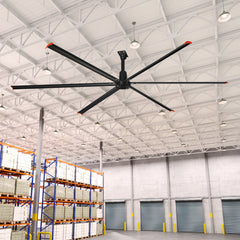 20/22/24FT HVLS Industrial Ceiling Fan 120V 1-Phase No Light With 6 Aluminum Blades-Permanent Magnet Synchronous Motor-Wired Wall-Mounted Controller-Energy Efficient Large Area Air Circulation For Warehouses & Factories