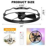 Delvessa 24-Inch Low Profile RGB Ceiling Fan With Dimmable Light