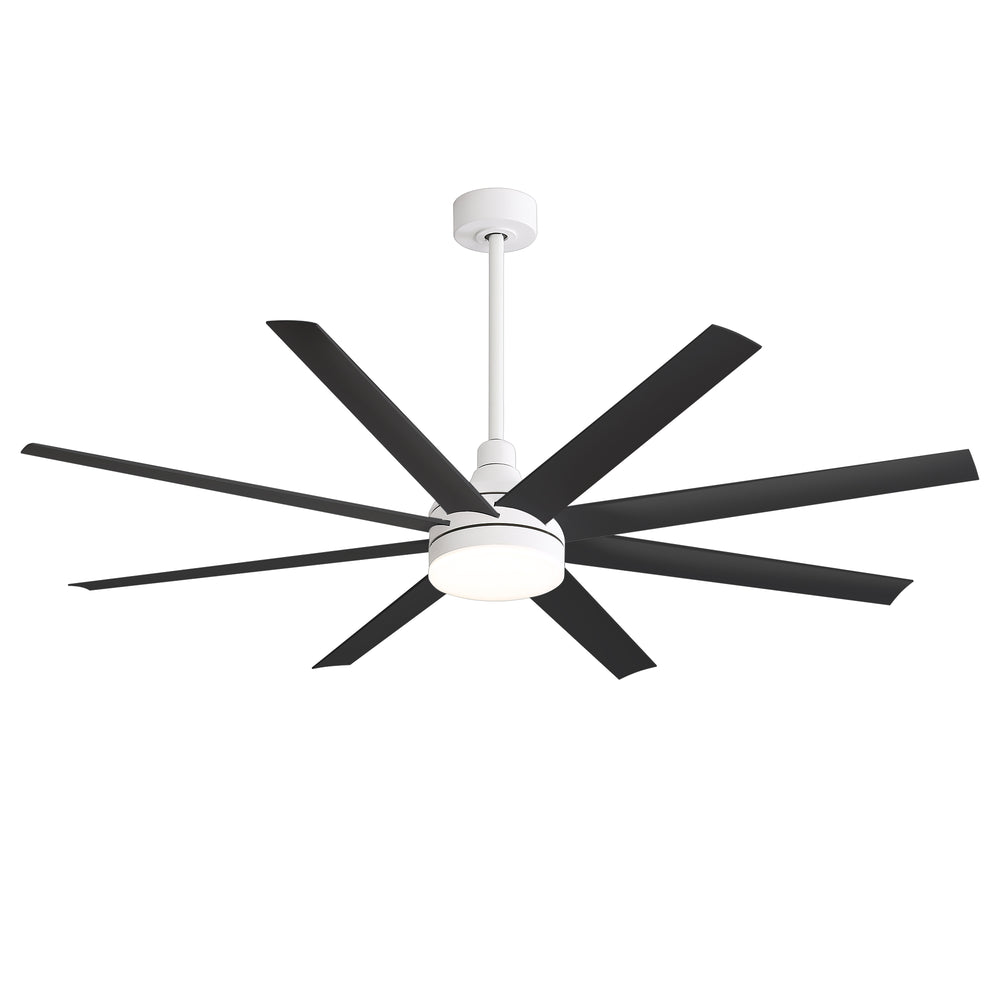AeroSpan Lux 65-inch black and white 8-blade ceiling fan with light