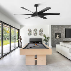 65" Ceiling Fan Without Light,Energy-Efficient DC Motor, 6 Speeds with Forward/Reverse, Remote Control with Timer, Matte Black, 6 ABS Blades,Includes 7" & 12" Downrods