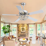 52-Inch Chrome Ceiling Fan with Light, Reversible DC Motor, 6 Speeds Remote Control, 5 Blades, E12 Bulb Base, Downrod Mount