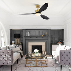 52-Inch Modern Ceiling Fan with Light, 3 ABS Blades, 18W LED with 3 Color Temperatures, Remote Control with 6 Speeds, Reverse Function, Timer, Quiet DC Motor, Includes 5" & 10" Downrods, Ideal for Dining, Bedroom, and Living Room