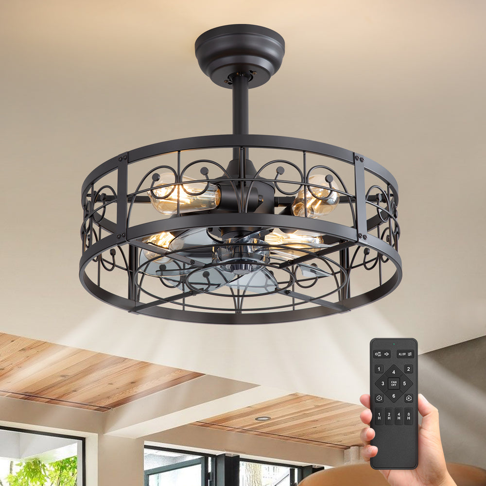 Coris 20-Inch Matte Black Caged Ceiling Fan With Light