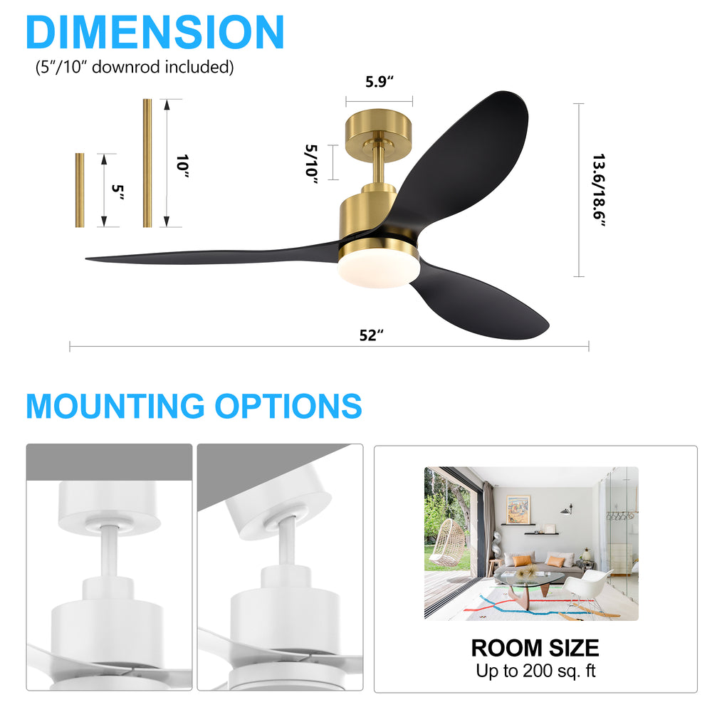 Aervon 52-Inch 3-Blade Ceiling Fan With Light