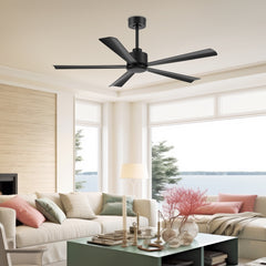 52 in. 6-Speed Indoor Black Ceiling Fans with Remote without Light,5" Downrod Included