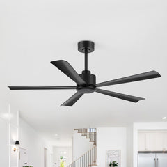 52 in. 6-Speed Indoor Black Ceiling Fans with Remote without Light,5" Downrod Included