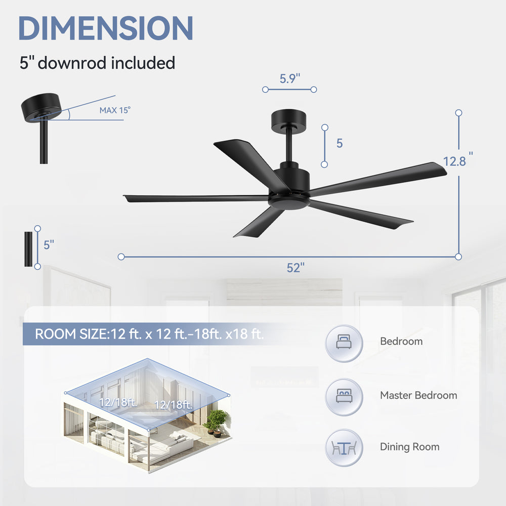 Westmere 52-Inch Black Ceiling Fan With No Light & Remote
