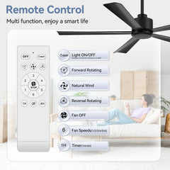52 in. 6-Speed Indoor Black Ceiling Fans with Remote without Light,5" Downrod Included