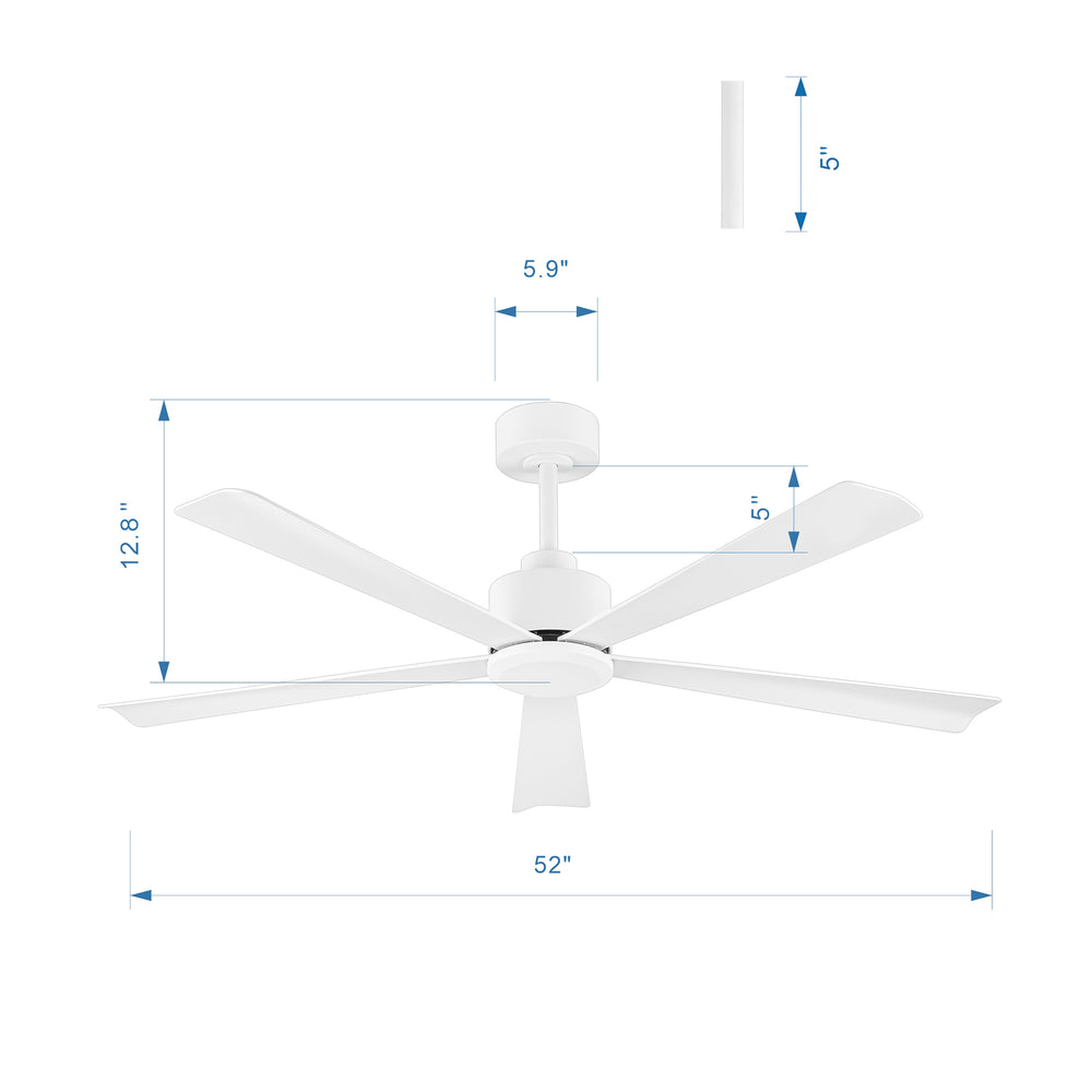 52 in. 6-Speed Indoor Black Ceiling Fans with Remote without Light,5" Downrod Included