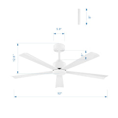 52 in. 6-Speed Indoor Black Ceiling Fans with Remote without Light,5" Downrod Included