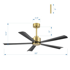 52 in. 6-Speed Indoor Black Ceiling Fans with Remote without Light,5" Downrod Included