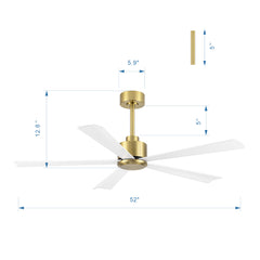 52 in. 6-Speed Indoor Black Ceiling Fans with Remote without Light,5" Downrod Included