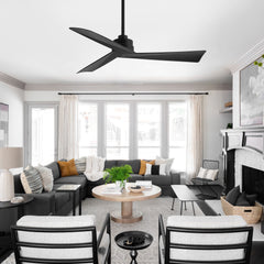 52-inch 3-Blade Ceiling Fans with Remote without Light, Quiet Reversible DC Motor, 6-Speed, Industrial Matte Black Ceiling Fans for Kitchen Home Office