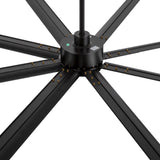 Close-up top view of the 72-inch black 8-blade ceiling fan motor hub and aluminum blade mounting points