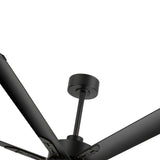 Close-up of the black canopy, downrod and motor housing on the 72-inch 8-blade aluminum industrial ceiling fan