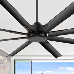 Large 72-in  Matte Black Ceiling Fan with Remote without Light-8 Aluminum Blades,6in and 12in Downrods Included