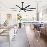ALKAFY 72" Black Industrial Ceiling Fan with LED Light & Remote - 6-Speed Reversible DC Motor, 8 Blades for Indoor/Outdoor Use