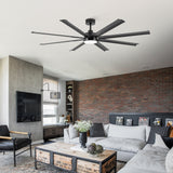 72-Inch Modern Ceiling Fan with Remote, Reversible Powerful DC Motor, 8 Aluminum Blades, 6-Speed, Dual Downrods(7“&24”), LED Light Kit with 3 Color Temps(3000K/4500K/6000K), Black/Gold Black/White/Gold White Finish for Large Room