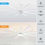 72-Inch Modern Ceiling Fan with Remote, Reversible Powerful DC Motor, 8 Aluminum Blades, 6-Speed, Dual Downrods(7“&24”), LED Light Kit with 3 Color Temps(3000K/4500K/6000K), Black/Gold Black/White/Gold White Finish for Large Room