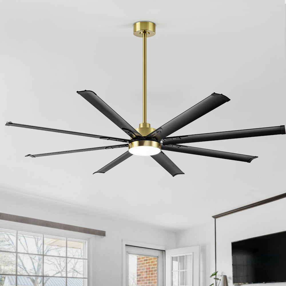 72-Inch Modern Ceiling Fan with Remote, Reversible Powerful DC Motor, 8 Aluminum Blades, 6-Speed, Dual Downrods(7“&24”), LED Light Kit with 3 Color Temps(3000K/4500K/6000K), Black/Gold Black/White/Gold White Finish for Large Room